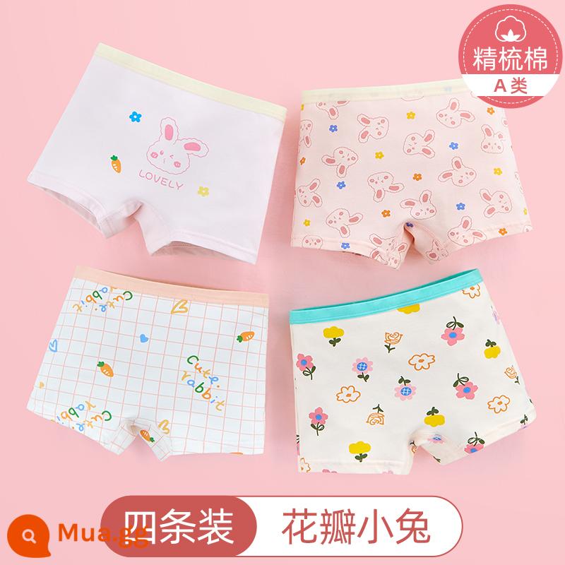 Quần lót trẻ em Nanjiren bé gái cotton boxer bé trai trung niên lớn bốn góc bé gái không kẹp quần đùi PP quần đùi - Petal Bunny [Cotton nguyên chất loại A, đường may trong hai lớp]