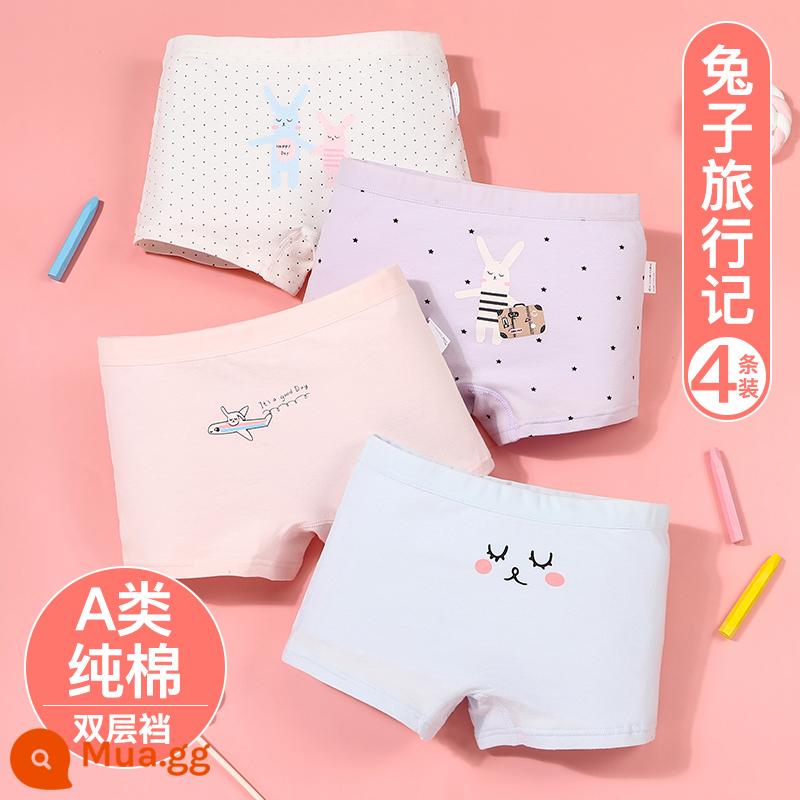 Quần lót bé gái Nanjiren cotton nguyên chất tam giác trẻ em quần đùi bé gái trung và lớn cotton trẻ em không kẹp mông PP - Ghi chú du lịch thỏ [Bông nguyên chất loại A, đáy quần đôi] kiểu vuông