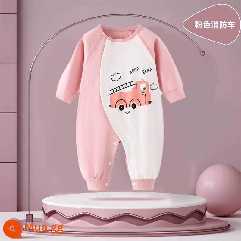 Bé áo liền quần quần áo trẻ em mùa thu đông cotton nguyên chất sơ sinh áo liền quần dày ấm áo liền quần cotton quần áo mùa đông - xe cứu hỏa màu hồng