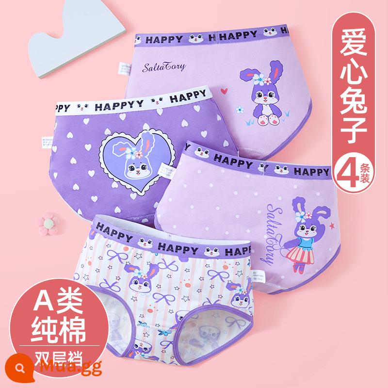 Quần lót bé gái Nanjiren cotton nguyên chất tam giác trẻ em quần đùi bé gái trung và lớn cotton trẻ em không kẹp mông PP - Love Rabbit [Bông nguyên chất loại A, đáy quần đôi] kiểu tam giác