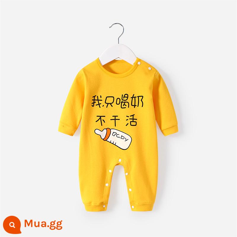 Áo liền quần cotton nguyên chất mùa thu và mùa đông đồ lót giữ nhiệt cho bé đáy quần áo đồ ngủ sơ sinh mùa xuân và mùa thu bò quần áo áo liền quần - chai nhỏ màu vàng