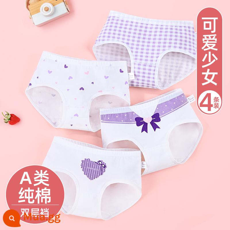 Quần lót bé gái Nanjiren cotton nguyên chất tam giác trẻ em quần đùi bé gái trung và lớn cotton trẻ em không kẹp mông PP - Cô gái dễ thương [Lớp A cotton nguyên chất, đáy quần đôi] kiểu tam giác