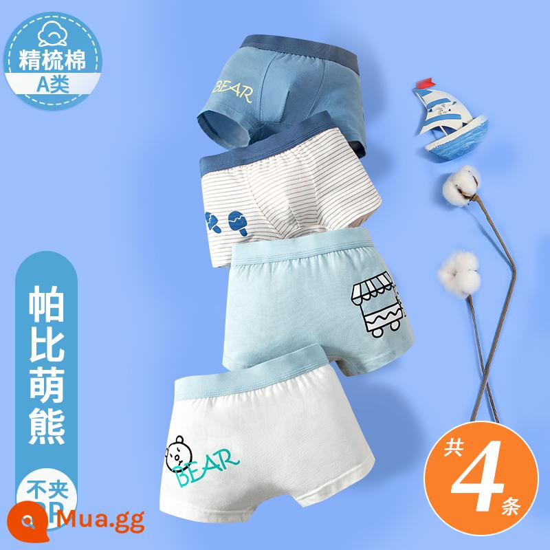 Quần lót trẻ em bé trai cotton quần boxer bé trai cotton trung và lớn quần boxer bé trai nhỏ quần đùi bé không kẹp PP - [Gói 4] Gấu Con