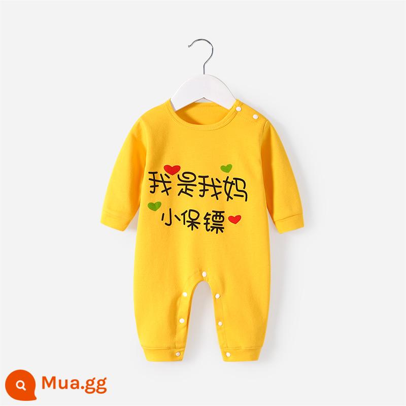 Áo liền quần cotton nguyên chất mùa thu và mùa đông đồ lót giữ nhiệt cho bé đáy quần áo đồ ngủ sơ sinh mùa xuân và mùa thu bò quần áo áo liền quần - Vệ sĩ nhỏ màu vàng