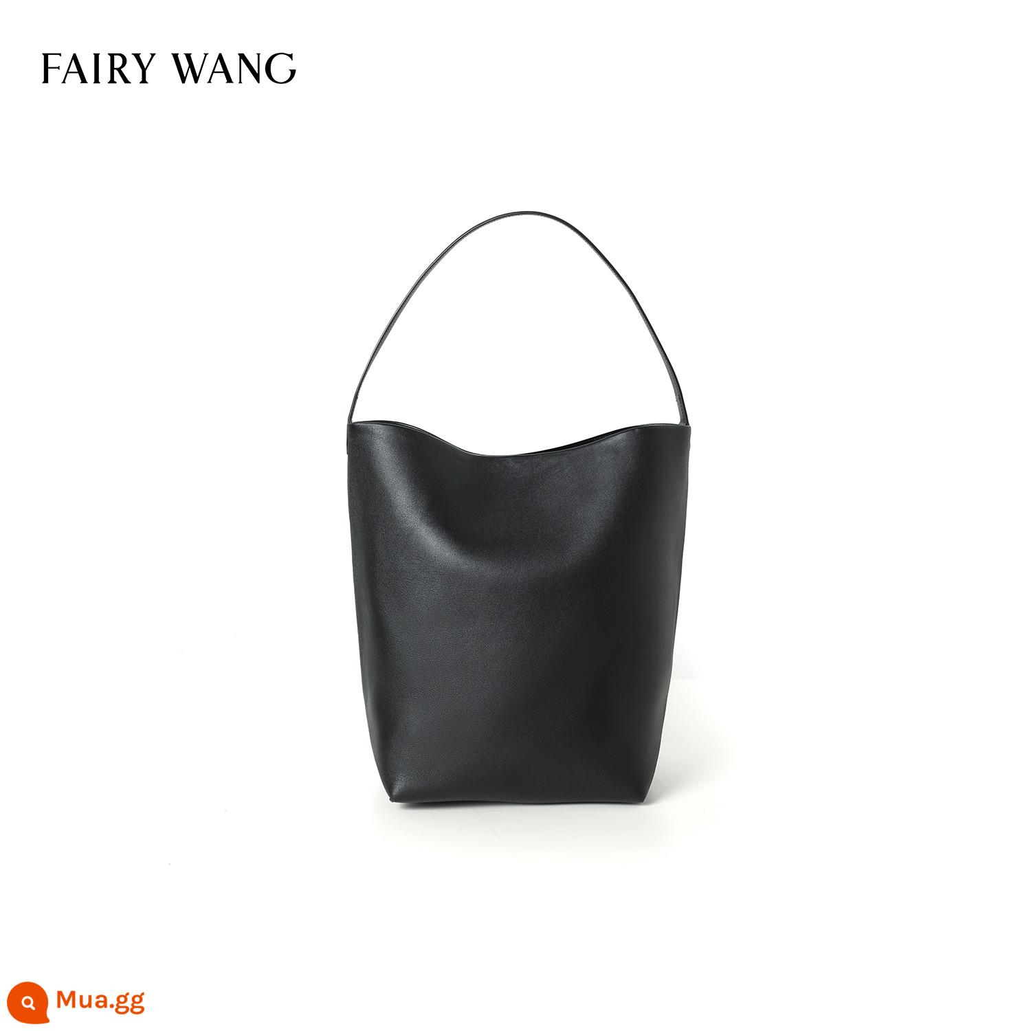 FAIRY WANG Ý lớp trên cùng phôi da bò bóng lót chống lông Park Tote túi xô - Mẫu Napa màu đen: size vừa (có hàng trong vòng 3 ngày)