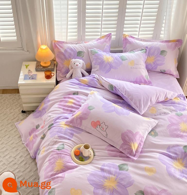 Bộ bốn món bằng cotton 100 bộ chăn ga gối đệm bằng vải cotton nguyên chất bốn mùa đơn giản thân thiện với da vỏ chăn ký túc xá sinh viên bộ ba bốn món - Khao khát [Bông loại A dành cho bà mẹ và trẻ sơ sinh]