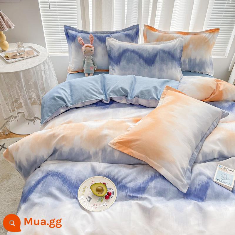 Bộ bốn món bằng cotton 100 bộ chăn ga gối đệm bằng vải cotton nguyên chất bốn mùa đơn giản thân thiện với da vỏ chăn ký túc xá sinh viên bộ ba bốn món - Youman [Bông loại A dành cho bà mẹ và trẻ sơ sinh]