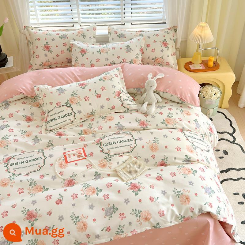 Bộ bốn món bằng cotton 100 bộ chăn ga gối đệm bằng vải cotton nguyên chất bốn mùa đơn giản thân thiện với da vỏ chăn ký túc xá sinh viên bộ ba bốn món - Khu vườn mơ ước [Bông loại A dành cho bà mẹ và trẻ sơ sinh]