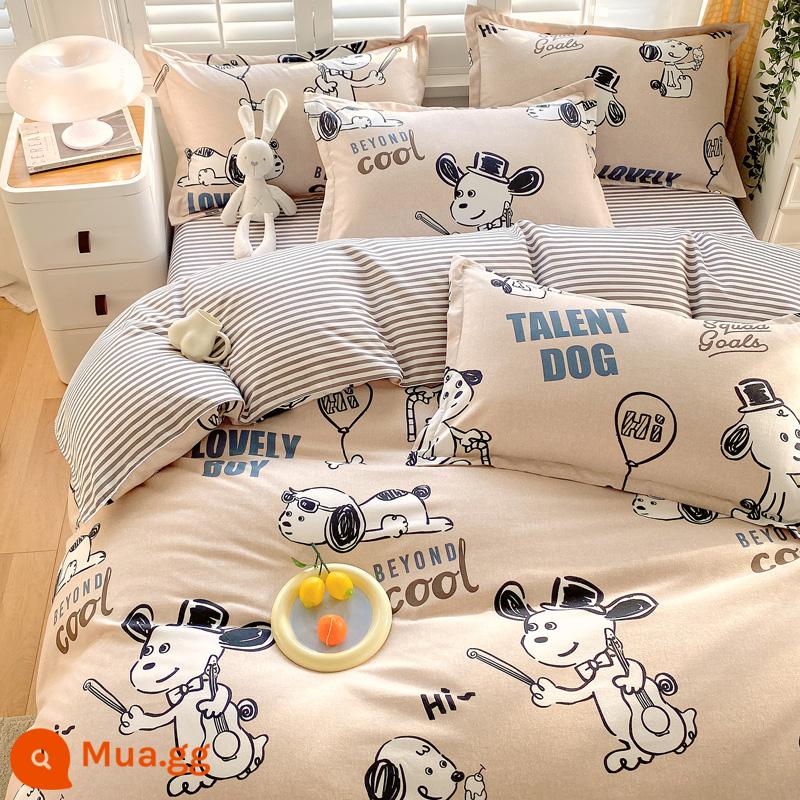 Bộ bốn món bằng cotton 100 bộ chăn ga gối đệm bằng vải cotton nguyên chất bốn mùa đơn giản thân thiện với da vỏ chăn ký túc xá sinh viên bộ ba bốn món - Love Baby [Bông loại A dành cho bà mẹ và trẻ sơ sinh]