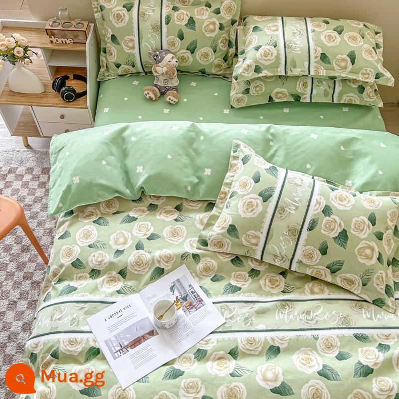 Bộ bốn món bằng cotton 100 bộ chăn ga gối đệm bằng vải cotton nguyên chất bốn mùa đơn giản thân thiện với da vỏ chăn ký túc xá sinh viên bộ ba bốn món - Hành trình của hoa [Bông loại A dành cho mẹ và bé]