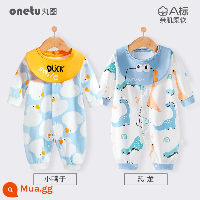 Bé cardigan áo liền quần mùa xuân và mùa thu cotton nguyên chất trăng tròn quần áo trẻ sơ sinh bé gái mùa xuân quần áo trẻ sơ sinh bé trai - Khủng long cardigan + vịt cardigan