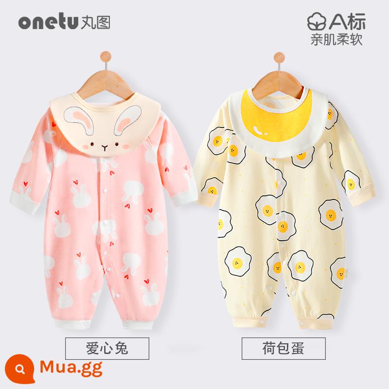 Bé cardigan áo liền quần mùa xuân và mùa thu cotton nguyên chất trăng tròn quần áo trẻ sơ sinh bé gái mùa xuân quần áo trẻ sơ sinh bé trai - Cardigan Thỏ Yêu + Áo Cardigan Trứng Luộc