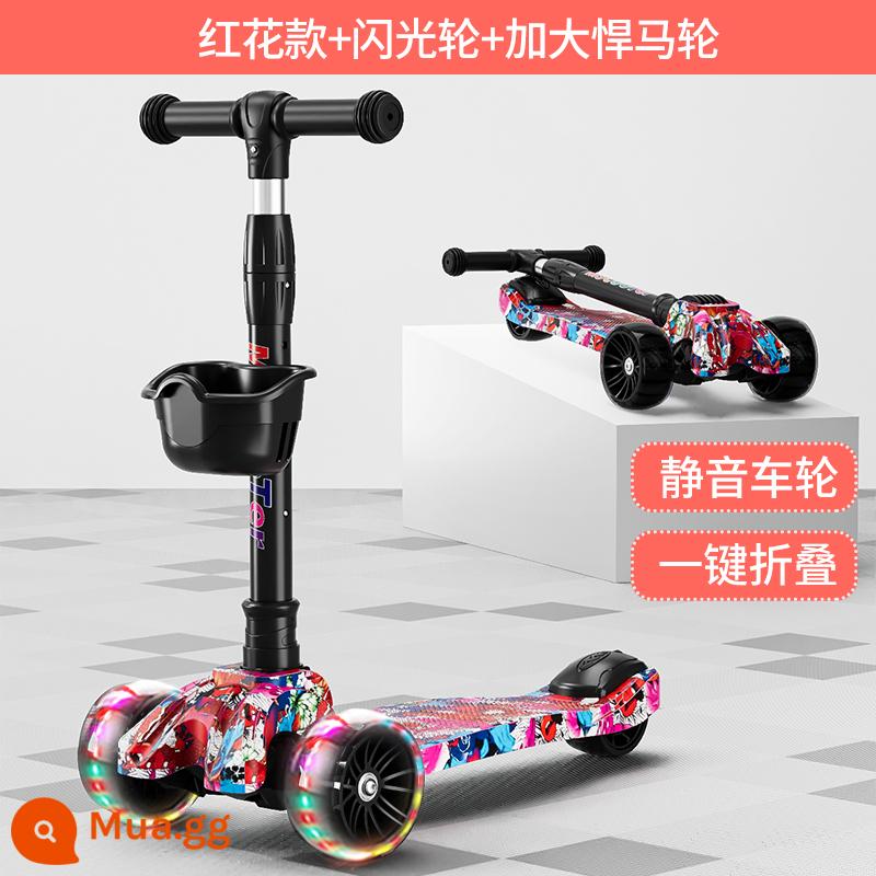 Xe Scooter cho bé 1-3-6-12 tuổi xe đạp trẻ em mẫu gấp bé trai và bé gái xe trơn cho bé - Hoa đỏ/Bánh xe Hummer/-lễ