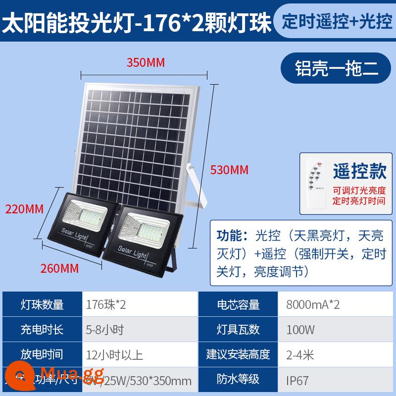 Đèn sân vườn ngoài trời Đèn treo năng lượng mặt trời Đèn led siêu sáng ngoài trời Đèn lũ công suất cao chiếu sáng hộ gia đình Lin Lang - Vỏ nhôm một cho hai 100 + 100W★ Điều khiển từ xa thời gian + điều khiển ánh sáng