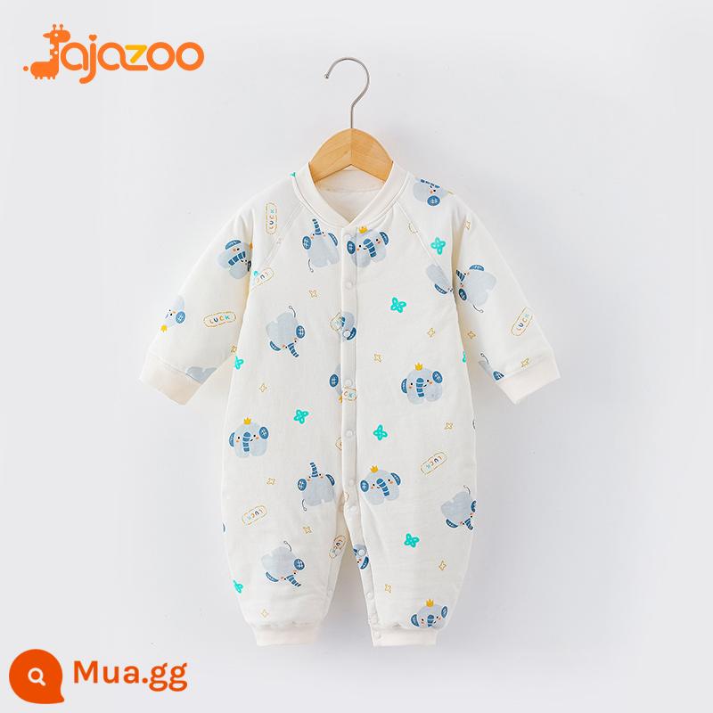 Áo liền quần cho bé mùa thu đông ấm áp nguyên chất cotton sơ sinh mỏng quần lót cotton quần áo trẻ em rompers chần bông quần áo mùa xuân - voi mũi xanh con