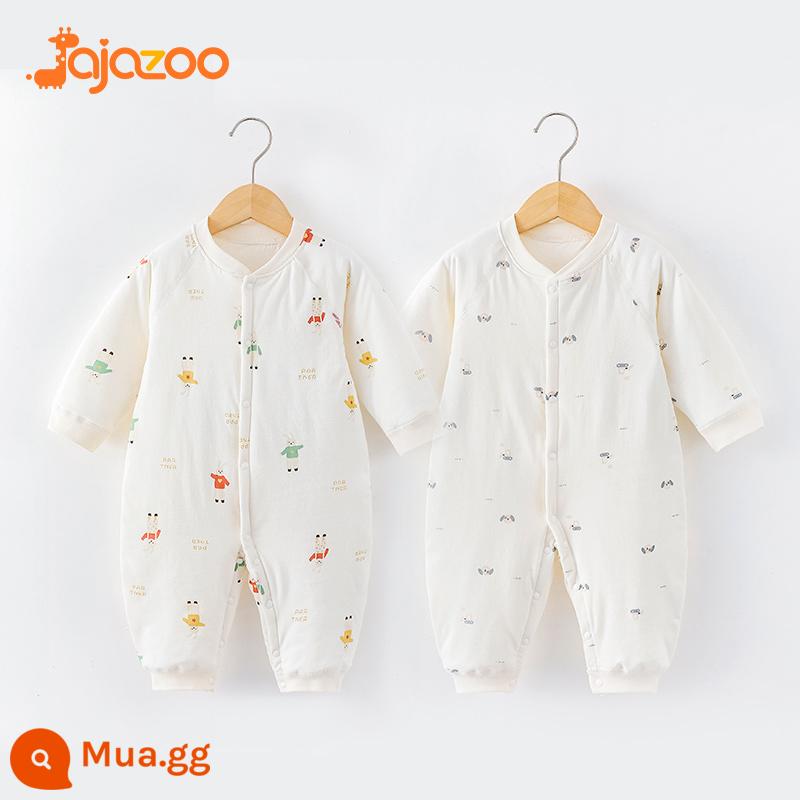 Áo liền quần cho bé mùa thu đông ấm áp nguyên chất cotton sơ sinh mỏng quần lót cotton quần áo trẻ em rompers chần bông quần áo mùa xuân - Người Thỏ + Chó Con Xe Đẩy