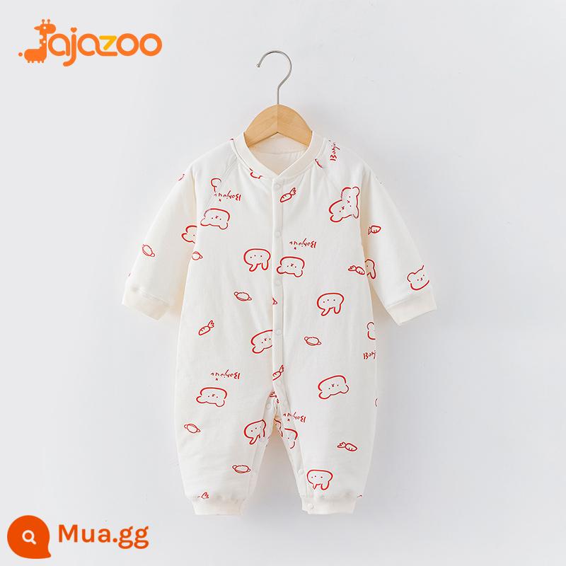 Áo liền quần cho bé mùa thu đông ấm áp nguyên chất cotton sơ sinh mỏng quần lót cotton quần áo trẻ em rompers chần bông quần áo mùa xuân - gấu tim đỏ