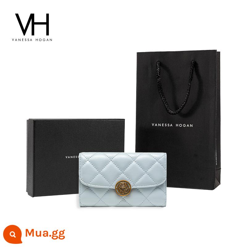 VH Túi Nữ 2022 Thời Trang Mới Ví Hoa Hồng Ví Hình Thoi Tính Khí Túi Clutch Đa Thẻ Da Bò Ví Tiền Xu - Màu xanh (có hộp quà tặng)