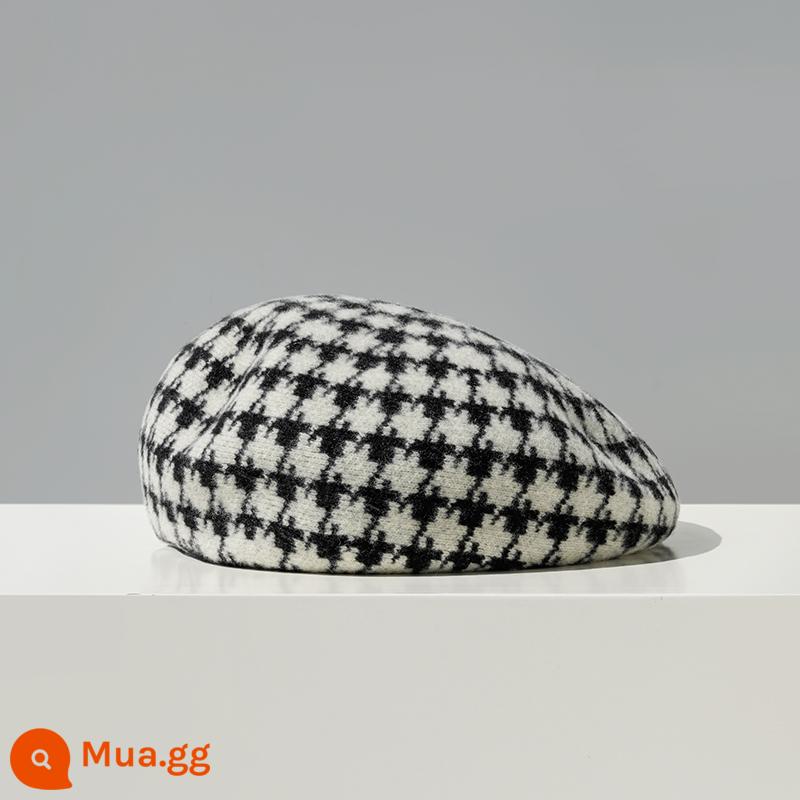 Mad Hatter Len Cổ Điển Mũ Nồi Nữ Thu Đông Houndstooth Màu Tương Phản Mũ Nồi Họa Sĩ Nón Hợp Thời Trang Blogger - Houndstooth đen trắng (màu cổ điển đơn giản và thanh lịch)