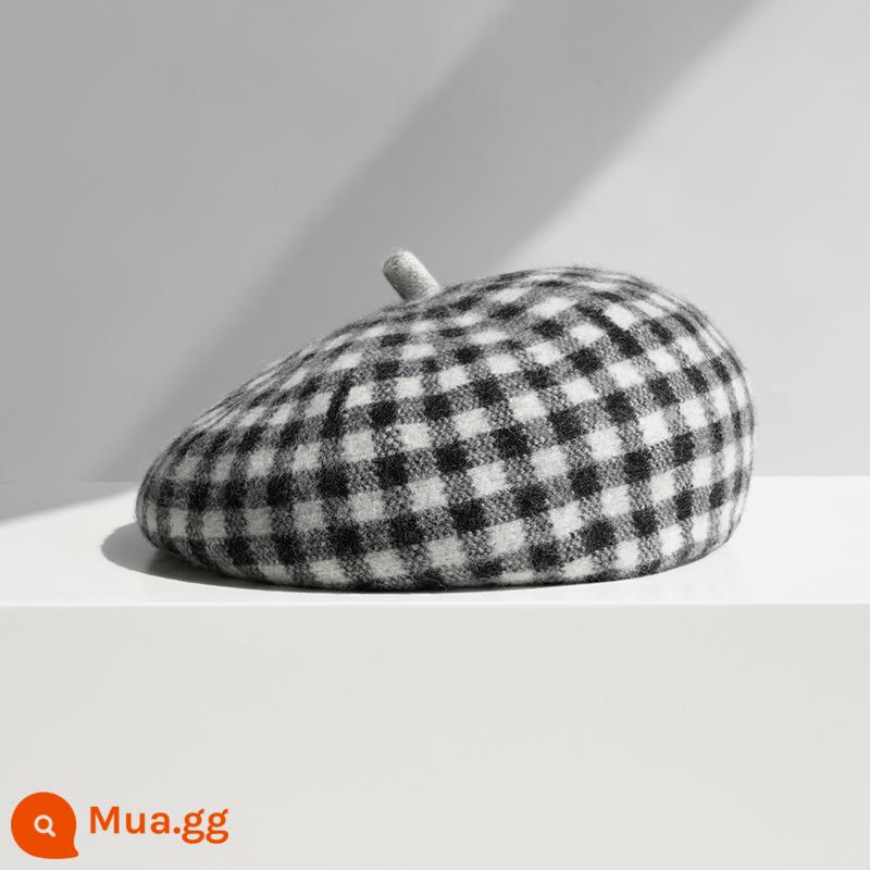 Mad Hatter nữ mùa thu đông phong cách mới phong cách nước ngoài mũ nồi len houndstooth thời trang phù hợp với mũ nồi họa sĩ ấm áp - Kẻ sọc đen (kẻ sọc đen trắng cổ điển)