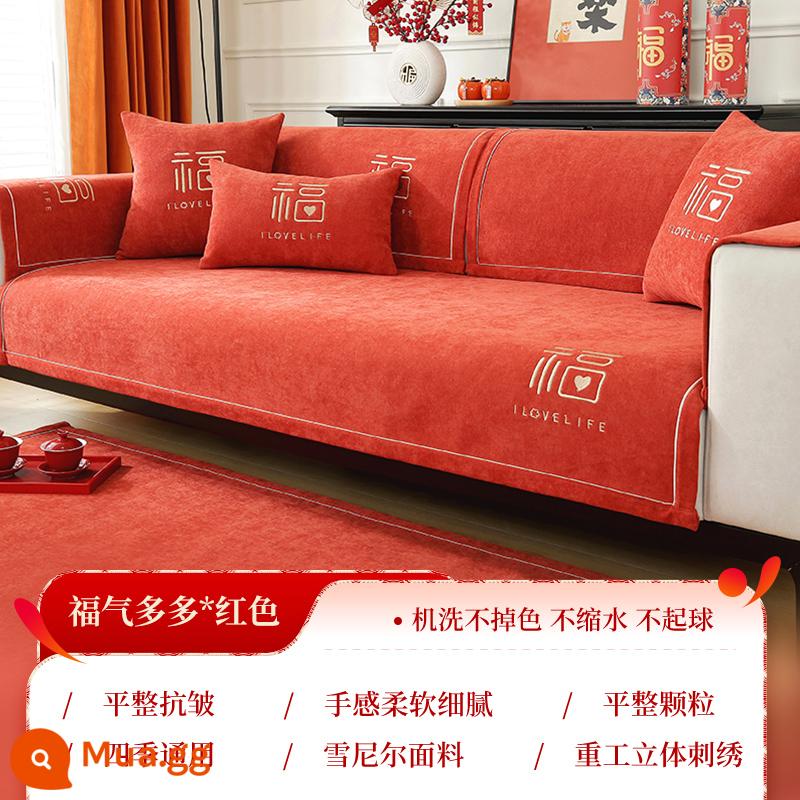 Sofa Đệm Bốn Mùa Đa Năng Chống Trơn Trượt Nhẹ Sang Trọng Hiện Đại Cao Cấp Năm Mới Cưới Lễ Hội Bọc Ghế Sofa Da Bọc Vải - Rất nhiều phước lành-Màu đỏ