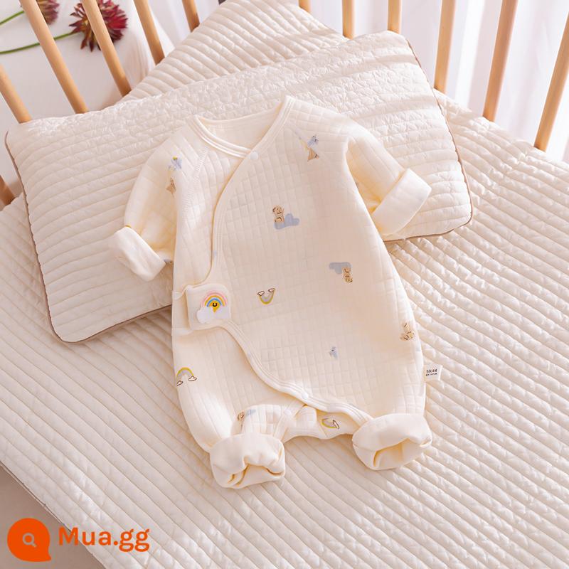 Quần áo sơ sinh, áo liền quần thu đông, quần áo ấm không xương cotton mỏng cho bé sơ sinh, quần áo mùa thu cotton thoáng khí - bảy màu xanh cầu vồng