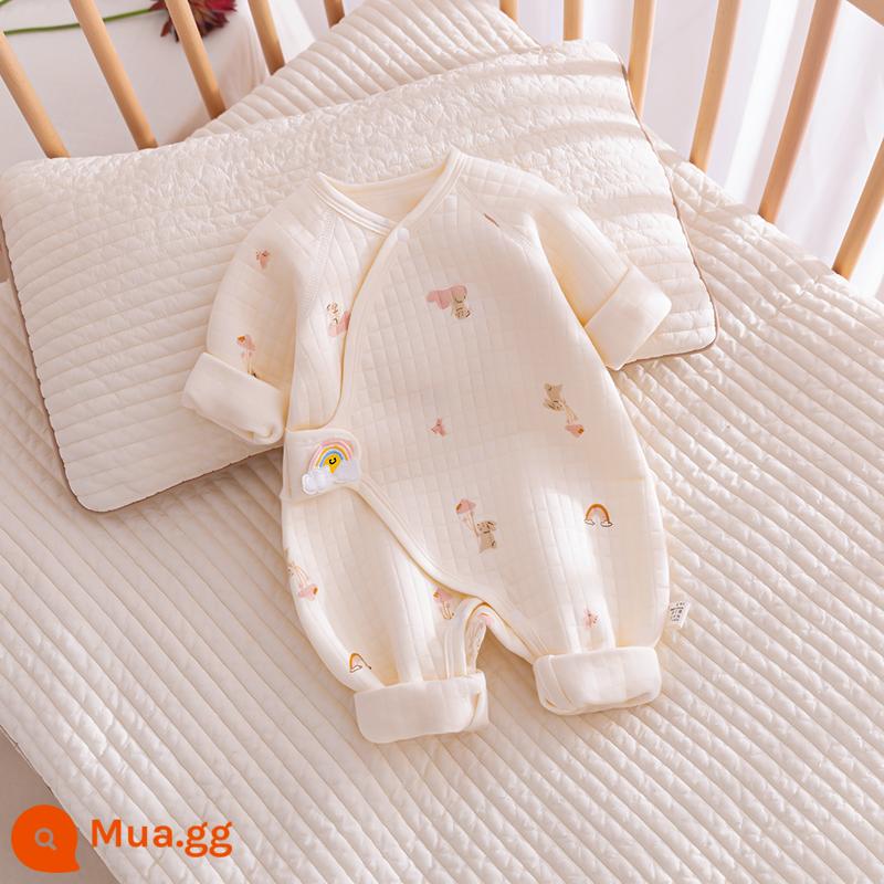 Quần áo sơ sinh, áo liền quần thu đông, quần áo ấm không xương cotton mỏng cho bé sơ sinh, quần áo mùa thu cotton thoáng khí - Màu hồng cầu vồng đầy màu sắc