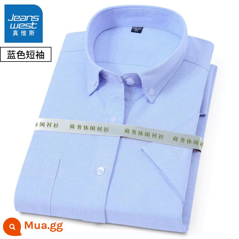 Mùa xuân và mùa thu nam dài tay cotton Oxford áo sơ mi trắng công sở bình thường đáy sọc xanh áo sơ mi áo khoác inch - 1 chiếc 59 [tay ngắn màu xanh] cotton nguyên chất