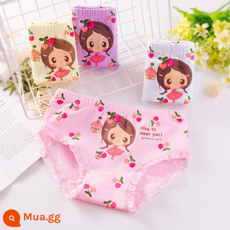 Quần lót trẻ em bé gái cotton nguyên chất tam giác 100% cotton không kẹp PP bé gái bé lớn quần lót boxer hoạt hình - Công Chúa Trái Tim Tam Giác 4 ​​Gói