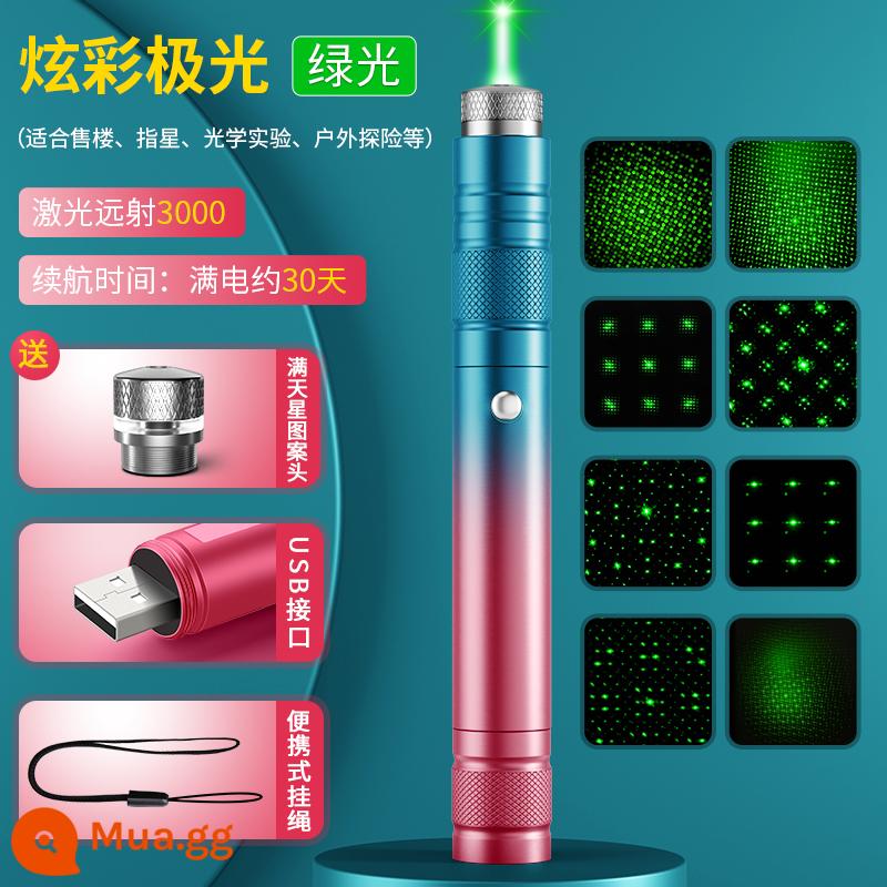 Đèn laser laser con trỏ laser tầm xa ánh sáng mạnh máy aurora ánh sáng xanh ánh sáng cát bảng mẫu nhà trung tâm trưng bày bút bắn con trỏ hồng ngoại usb sạc mèo dạy học đèn pin công suất lớn đa năng - Cực quang đầy màu sắc [gửi đầu hình ngôi sao ♥ công tắc xoay] đèn xanh