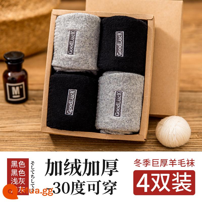 Vớ Nam Cực Mùa thu và vớ len mùa thu, vớ cotton ấm, sàn nhà, vớ với vớ dày nhung - [Tất len ​​dày khổng lồ] 2 đen 2 xám nhạt