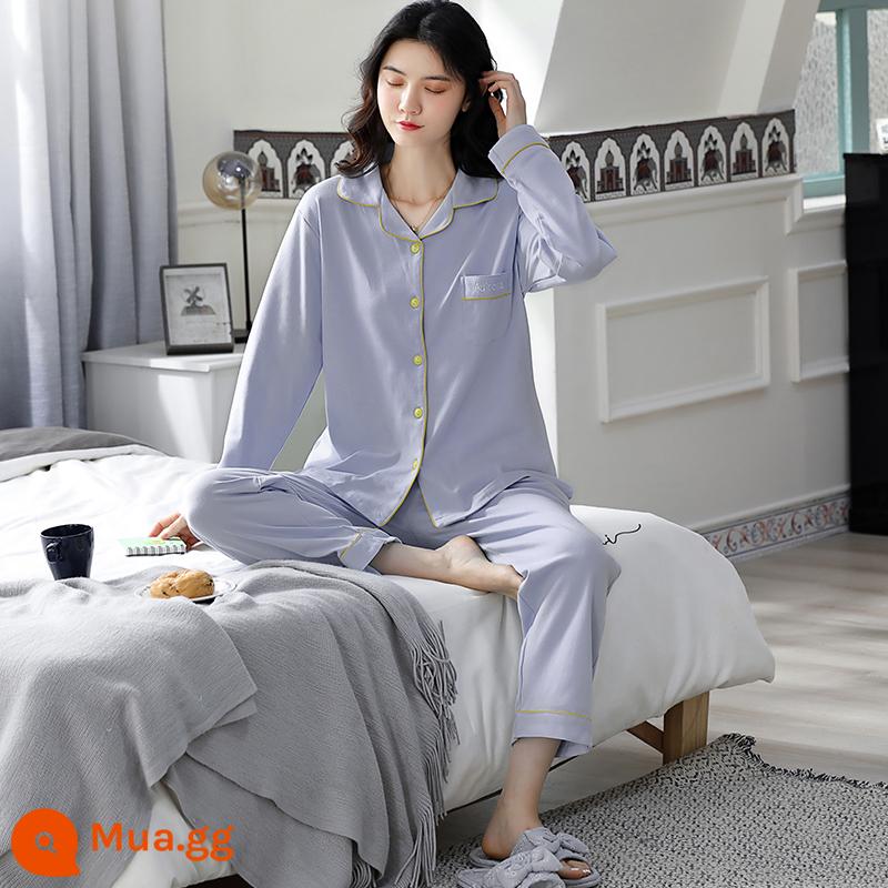 Bộ đồ ngủ cotton nguyên chất Nanjiren cho nữ xuân thu 2023 quần dài tay mới cỡ lớn có thể mặc bên ngoài quần áo ở nhà phù hợp với phụ nữ - Azure [phong cách như đám mây như bông]