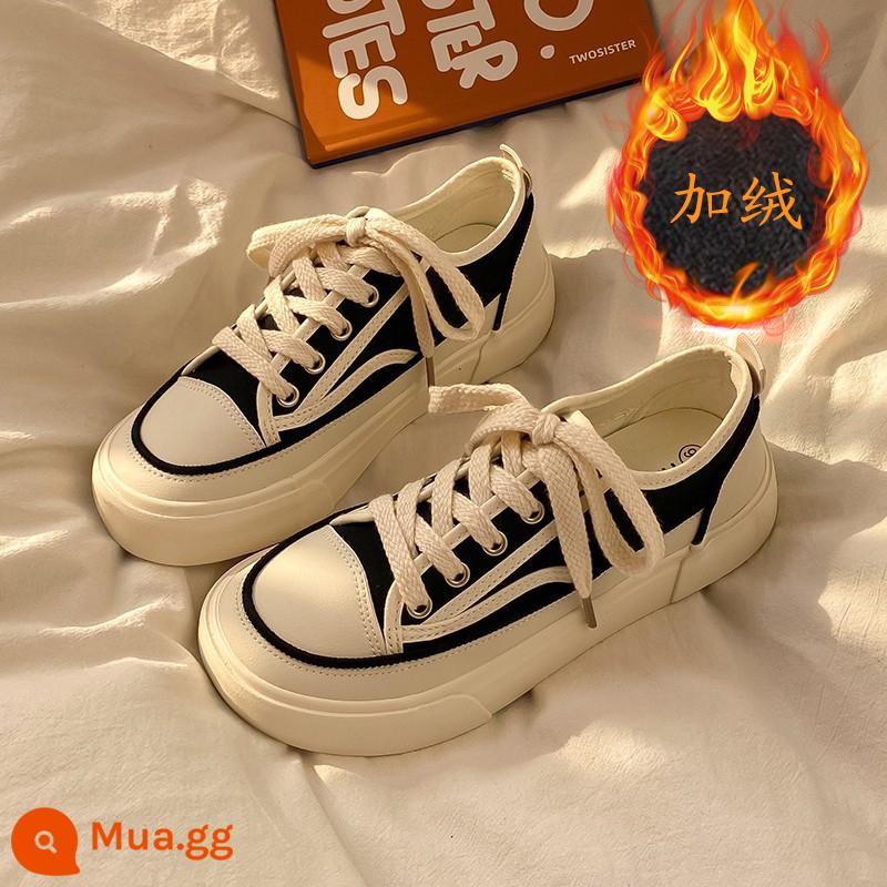 Hong Kong Tide Thương Hiệu 2023 Mới Nhỏ Màu Trắng Giày Nữ Harajuku Thích Hợp Giày Vải Mùa Xuân In Tide Giày Sneaker Nữ Hàn Quốc - vải nhung đen)