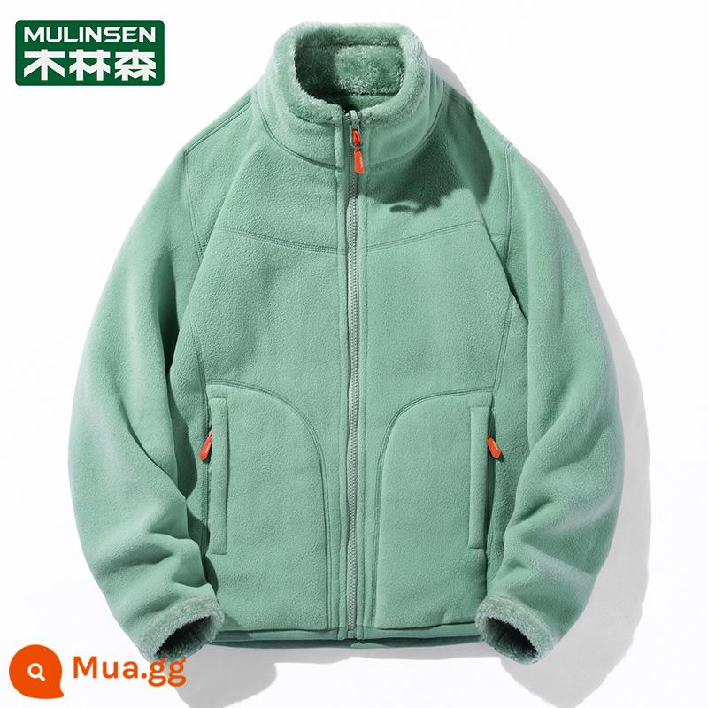 Mulinsen 2 Mặt Mặc Áo Khoác Nỉ Nam Thu Đông Ngoài Trời Trang Nỉ Mặc Ấm Dày Cardigan Nữ - [Nữ] Màu xanh cổ điển