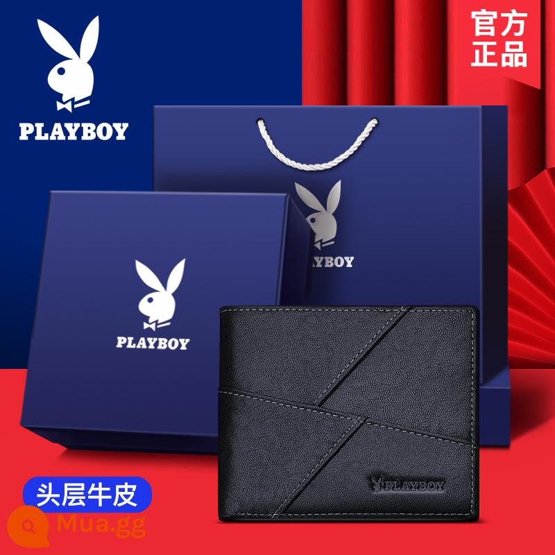 Ví nam Playboy da thật dung lượng lớn thương hiệu sành điệu giới trẻ bằng lái xe ví đựng tiền túi đựng thẻ tích hợp ví - [Hộp quà cao cấp] Da bò lớp ngoài 9678