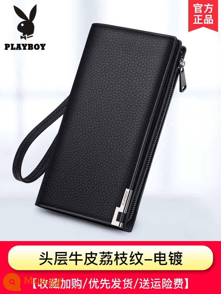 Túi Clutch Playboy Nam Ví Dài Bằng Lái Xe Tích Hợp Túi Đựng Thẻ Bố Túi Clutch Phong Cách Ví Clutch - Đen [da bò lớp đầu tiên có họa tiết vải thiều]