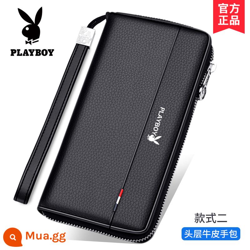 Túi Clutch Nam Playboy Phiên Bản Dài Ví Dây Kéo Clutch Da Thật Hợp Thời Trang Mới Túi Clutch Da Mềm Dung Tích Lớn - phong cách hai