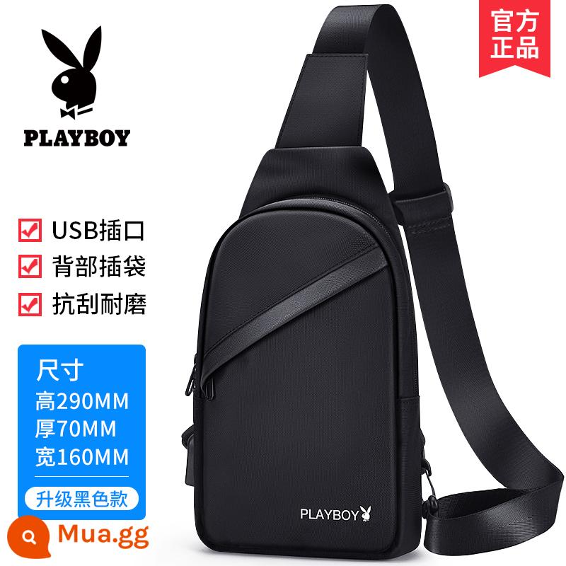 Playboy Nam Ba Lô Một Túi Đeo Vai Nhỏ Vải Ins Triều Thương Hiệu Vai Xéo Dung Tích Lớn Túi Đeo Chéo Ngực - Mẫu nâng cấp màu đen thời trang [Ô miễn phí]