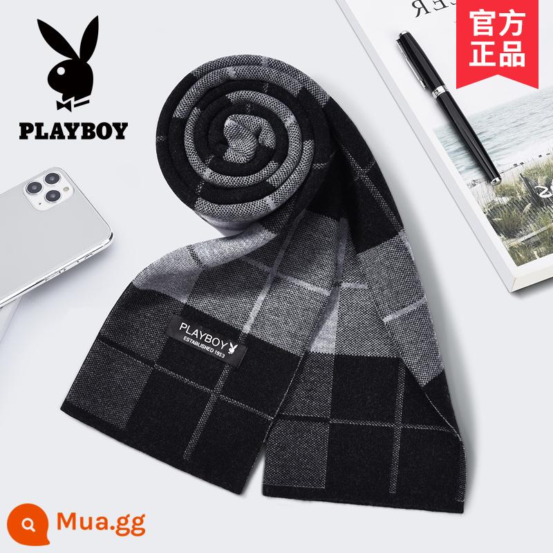 Khăn len Playboy nam thu đông ấm áp phiên bản Hàn Quốc cao cấp gửi bạn trai khăn choàng cổ chống lạnh - 6195 màu xám đen