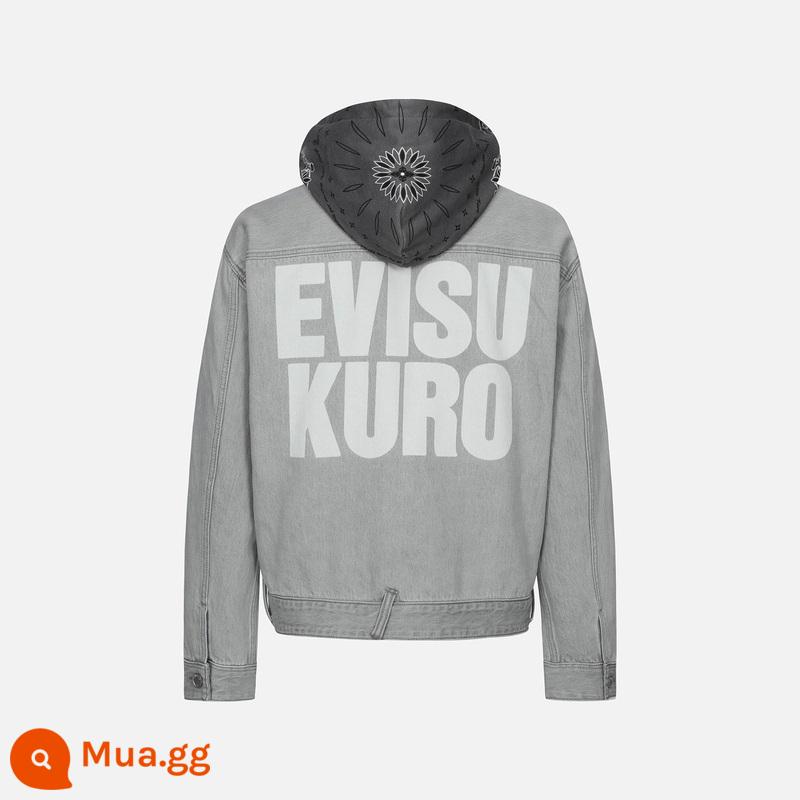 EVISU 2022 thu đông mới áo khoác denim nam logo hải âu nam 2EAADM2DJ238LFCT - xám