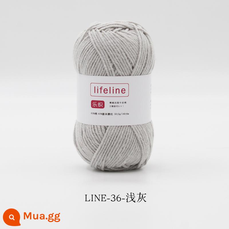 Lezhi 4 sợi cotton chải kỹ sợi sữa dệt kim tay DIY móc bó hoa búp bê chất liệu gói áo len cho bé - 36-xám nhạt