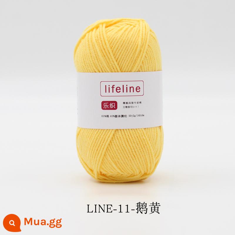 Lezhi 4 sợi cotton chải kỹ sợi sữa dệt kim tay DIY móc bó hoa búp bê chất liệu gói áo len cho bé - 11-Màu vàng ngỗng