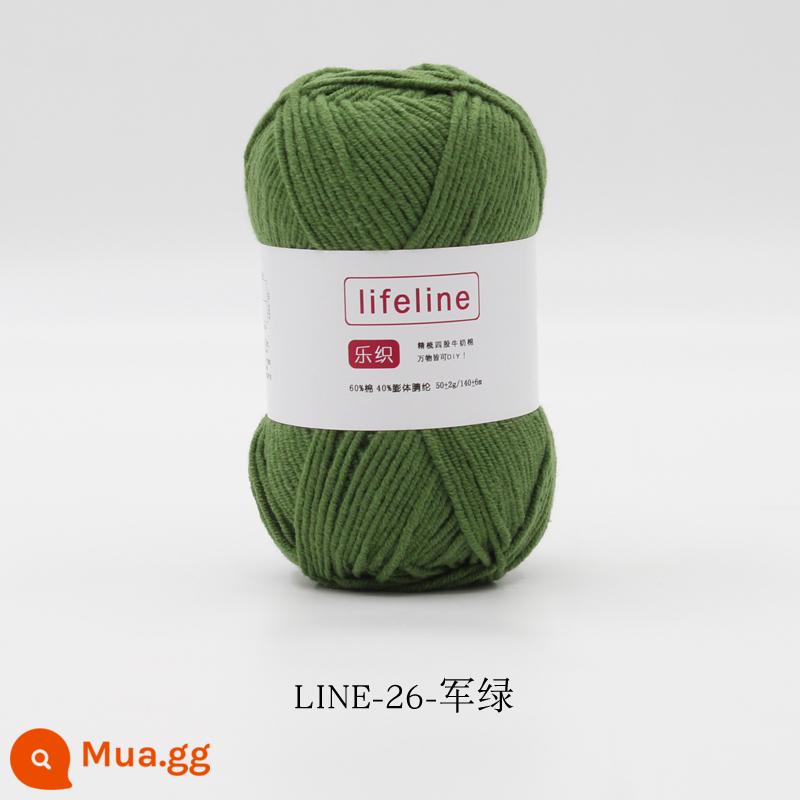 Lezhi 4 sợi cotton chải kỹ sợi sữa dệt kim tay DIY móc bó hoa búp bê chất liệu gói áo len cho bé - 26-Quân Xanh