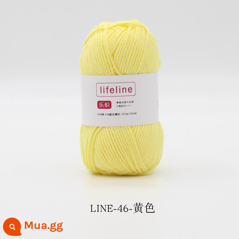 Lezhi 4 sợi cotton chải kỹ sợi sữa dệt kim tay DIY móc bó hoa búp bê chất liệu gói áo len cho bé - 46-Vàng