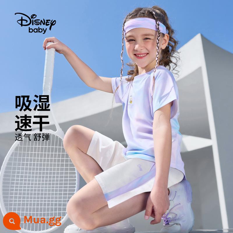 Bộ đồ thể thao khô nhanh cho bé gái Disney mùa hè 2023 Bộ đồ mùa hè khô nhanh cho trẻ em mới Bộ hai mảnh nữ - Vết nhòe màu xanh và tím mơ màng [khô nhanh]