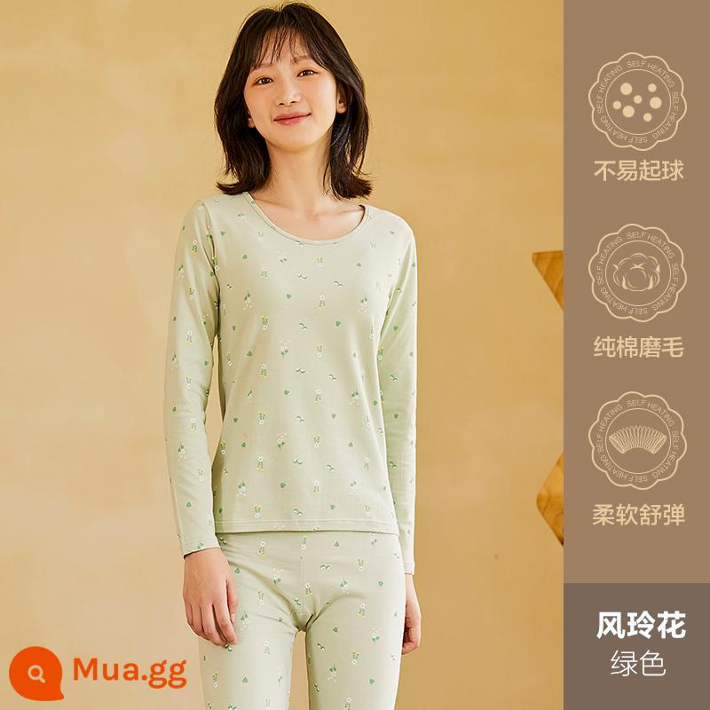 Hengyuanxiang quần áo mùa thu vệ sinh quần nữ cotton nguyên chất phù hợp với sưởi ấm quần áo cô gái học sinh đáy áo len cotton mỏng phần mùa đông - Hoa phong lan (xanh)