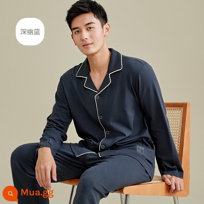 Hengyuanxiang bộ đồ ngủ nam cotton nguyên chất mùa xuân và mùa thu dài tay phần cotton mỏng có thể mặc bên ngoài bộ vest nam phục vụ tại nhà bình thường - 16845