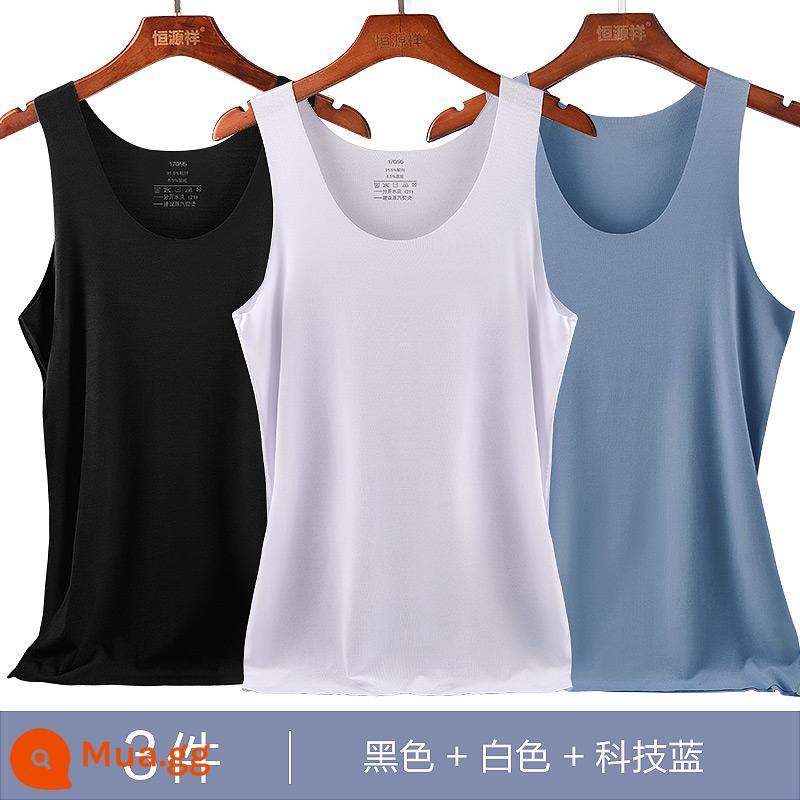 Hengyuanxiang Nam Ice Silk Vest Mặc Bên Trong Không Dấu Vết Mùa Hè Phần Mỏng Trắng Đáy Bé Trai Size Lớn Vượt Rào Áo - 3 miếng [Ice Silk Traceless] Trắng + Đen + Xanh công nghệ