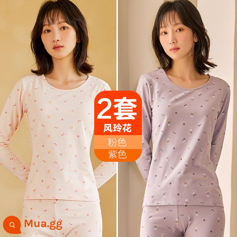 Hengyuanxiang quần áo mùa thu vệ sinh quần nữ cotton nguyên chất phù hợp với sưởi ấm quần áo cô gái học sinh đáy áo len cotton mỏng phần mùa đông - Hoa phong lan (tím + hồng)