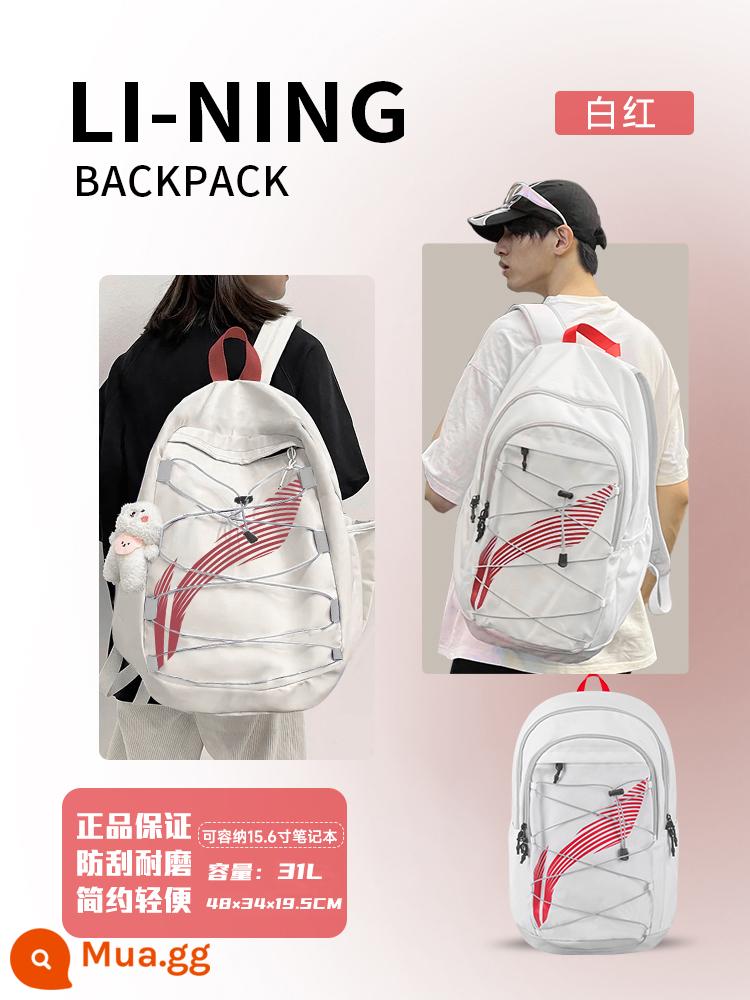 Ba lô Li Ning Ba lô nam sức chứa lớn Học sinh trung học cơ sở Học sinh trung học Sinh viên đại học Nữ du lịch Ba lô thể thao và giải trí - ❤Người mẫu nóng bỏng 24 tuổi❤-31L trắng đỏ đảm bảo hàng chính hãng, phạt 10 điểm nếu làm giả